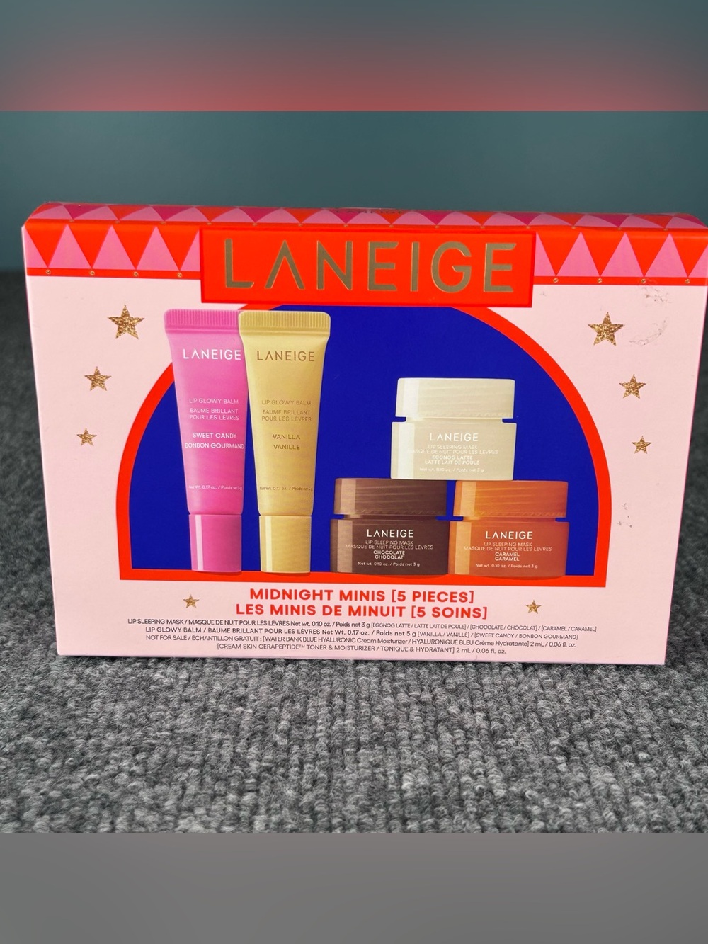 LANEIGE Midnight Minis 5 Pc Lip Mask & Balm Eggnog Vanilla Caramel Candy SEALED